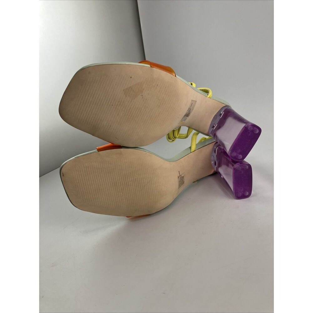 Steve Madden ELVY Women Yellow Lace-Up Orange Strap Purple Block Heel  6.5M - Picture 4 of 13